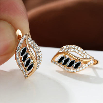 Ins Leaf-shaped Rhinestones Earrings Fashion Unique Zircon-encrusted Stud Earrings Women's Jewelry