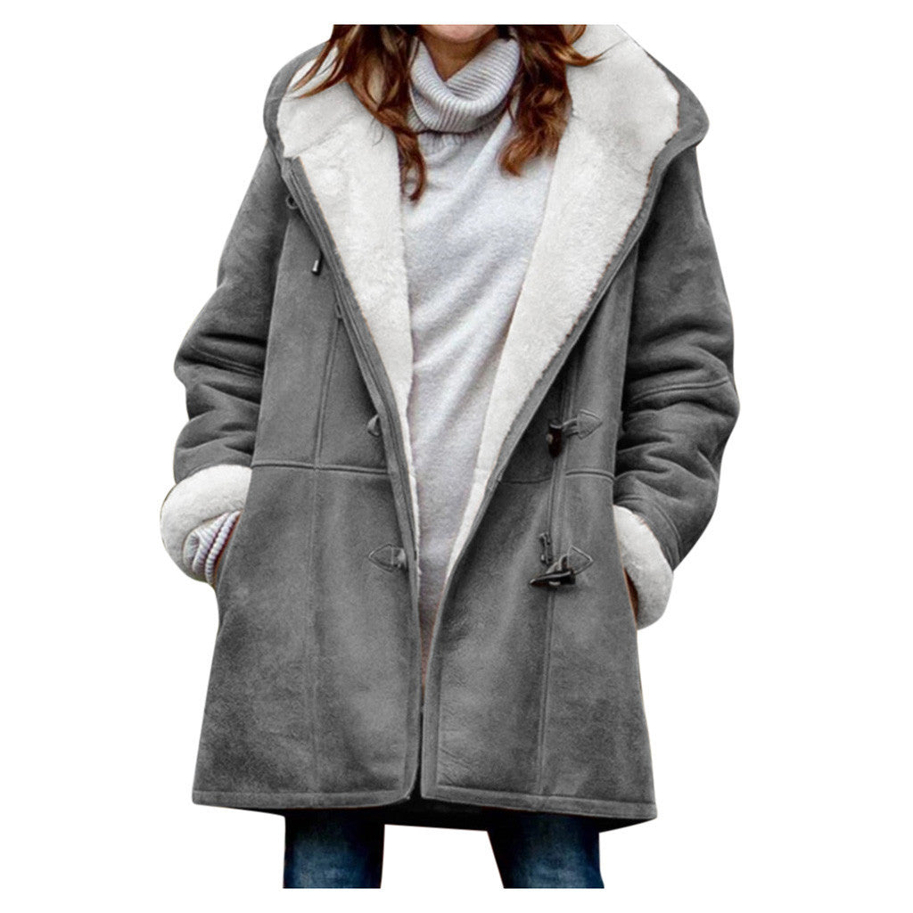Winter Button Coat Fashion Warm Hooded Jacket With Pockets Women's Clothing
