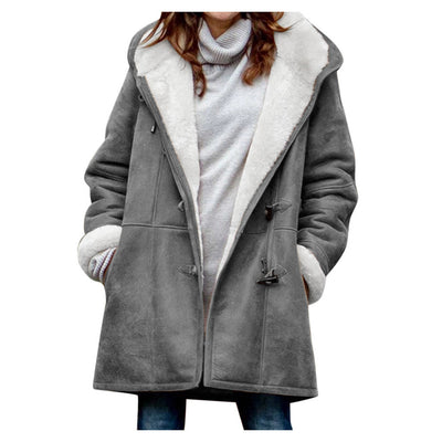 Winter Button Coat Fashion Warm Hooded Jacket With Pockets Women's Clothing