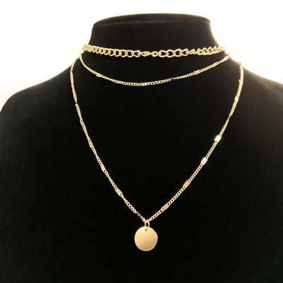 Women's Multilayer Necklace Ins Fashion Disc Pendant Clavicle Necklace Chains Personality Jewelry