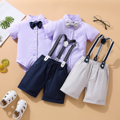 Children's Summer Clothing Short Sleeve Rompers Suspender Shorts Gentleman Suit