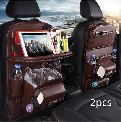 PU Leather Car Storage Bag Multifunction Seat Back Tray Hanging Bag Waterproof Car Organizer Automotive Interior Accessories