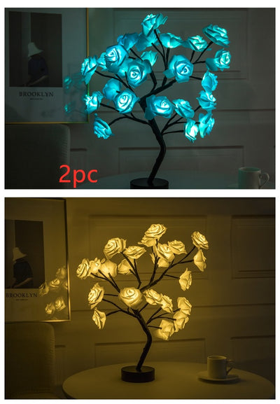 Rose Flower Lamp USB Battery Operated LED Table Lamp Bonsai Tree Night Lights Garland Bedroom Decoration Lights Home Decor