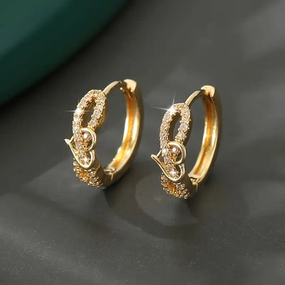 Copper Inlaid Zircon Retro Versatile Round Earrings For Women