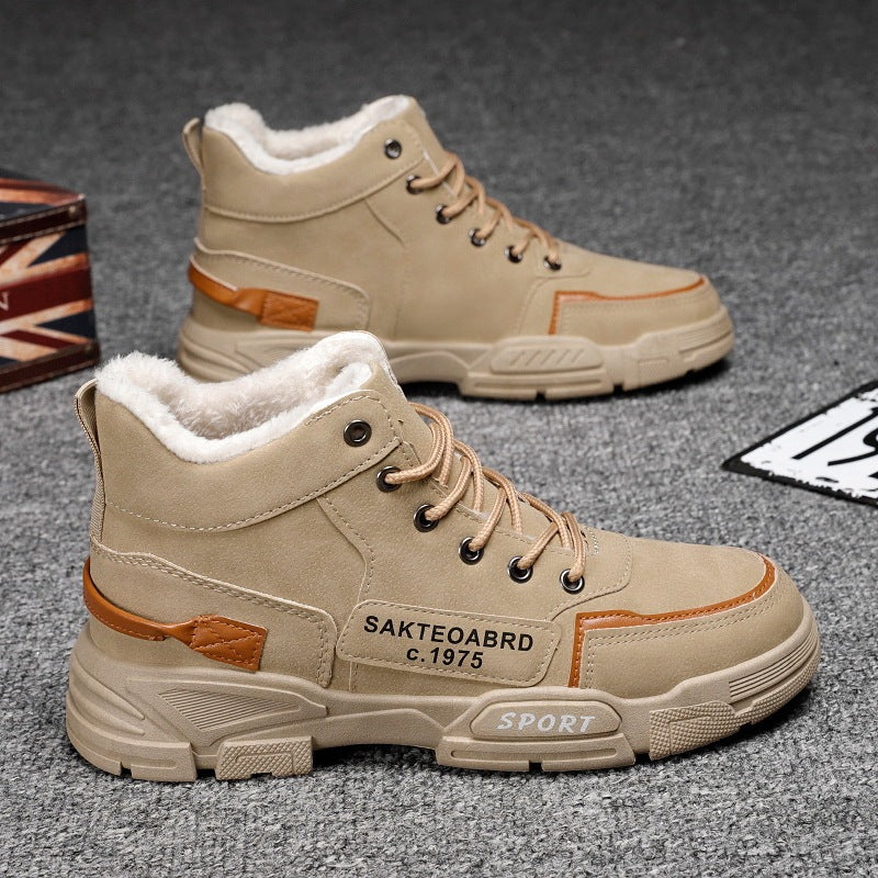 Plush Snow Boots Winter New Winter Velvet Thickened Warm Cotton Shoes Casual Trendy High-top Workwear Boots For Men