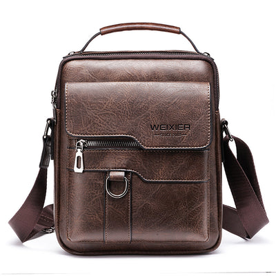 Popular Men's Messenger Bag One Shoulder Retro Business Backpack PU Leather Flaps Crossbody Bags Business Flap Male Solid Travel Bag