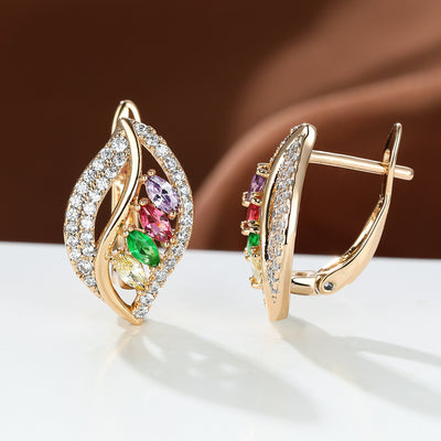 Ins Leaf-shaped Rhinestones Earrings Fashion Unique Zircon-encrusted Stud Earrings Women's Jewelry