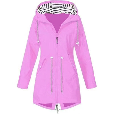 Womens Waterproof Raincoat Casual Basic Outdoors Drawstring Trench Lightweight Drawstring Jackets Hiking Clothes For Women