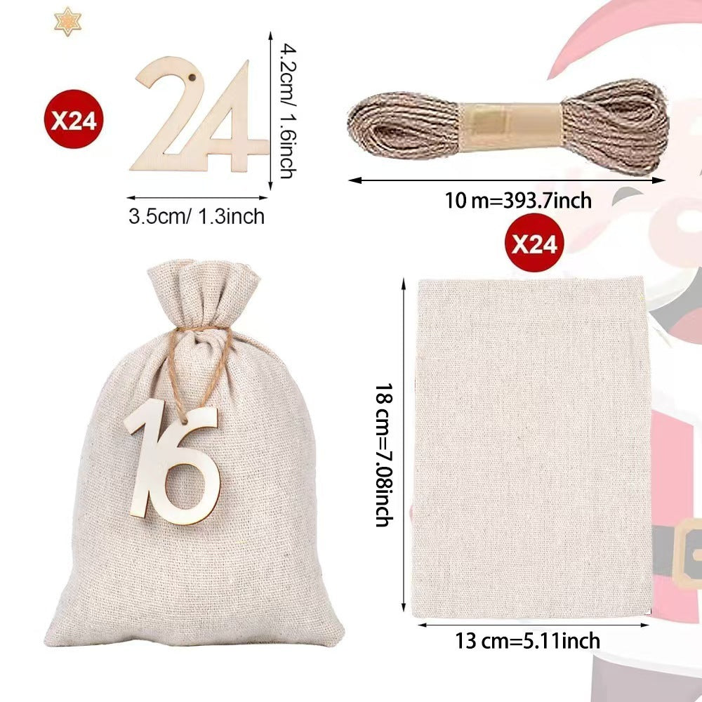 Christmas Bronzing Cotton And Linen Digital Tag Drawstring Bag Set