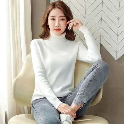 Fleece Turtle Neck Sweater Winter Warm Elegant Thick Knitted Pullover Tops Women's Clothing