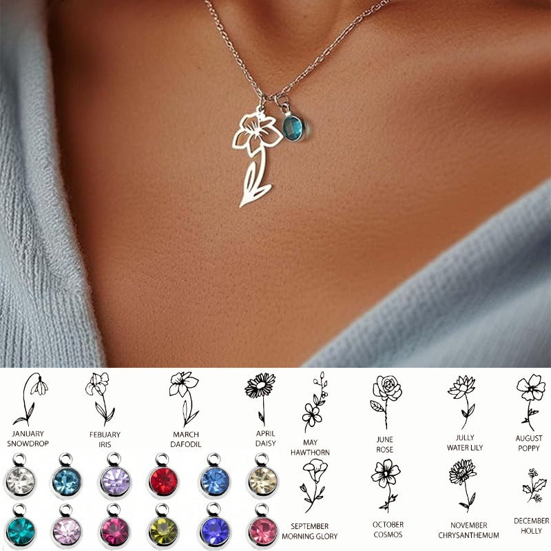 Women's Versatile December Birthday Flower Pendant Necklace