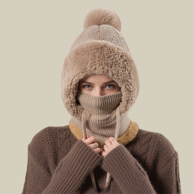 Scarf Integrated Knit Women's Fleece-lined Warm Hat