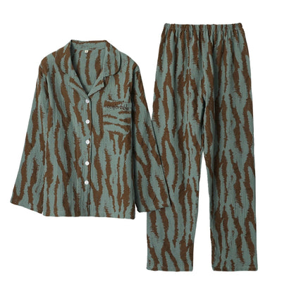 New Pajama Set Long Sleeve Cardigan Stripe Retro Women's Homewear