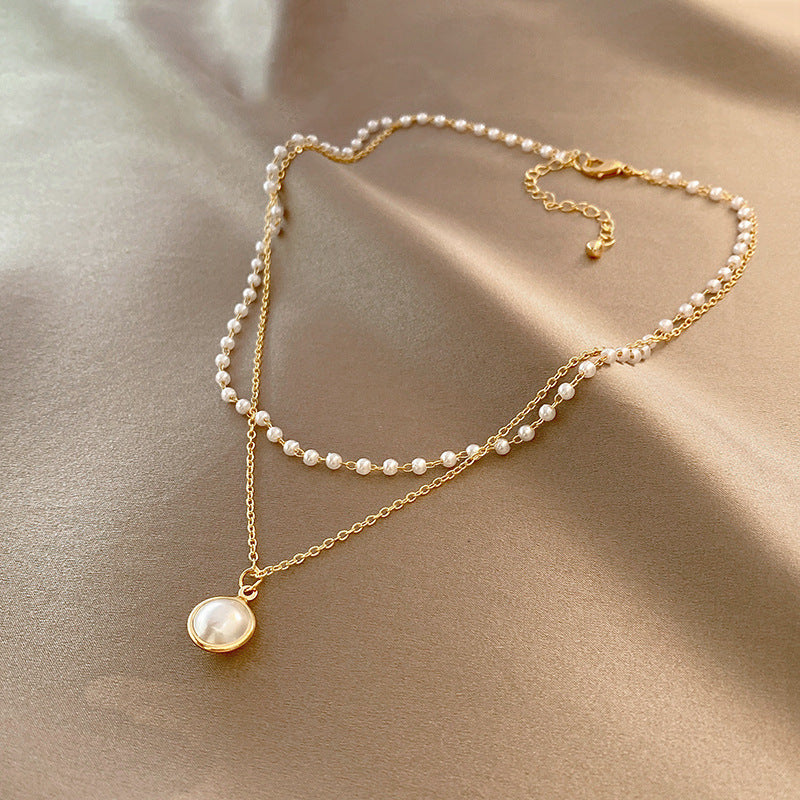 Summer Double-layer Pearls Necklace INS Fashion Clavicle Chain Necklace Jewelry For Beach