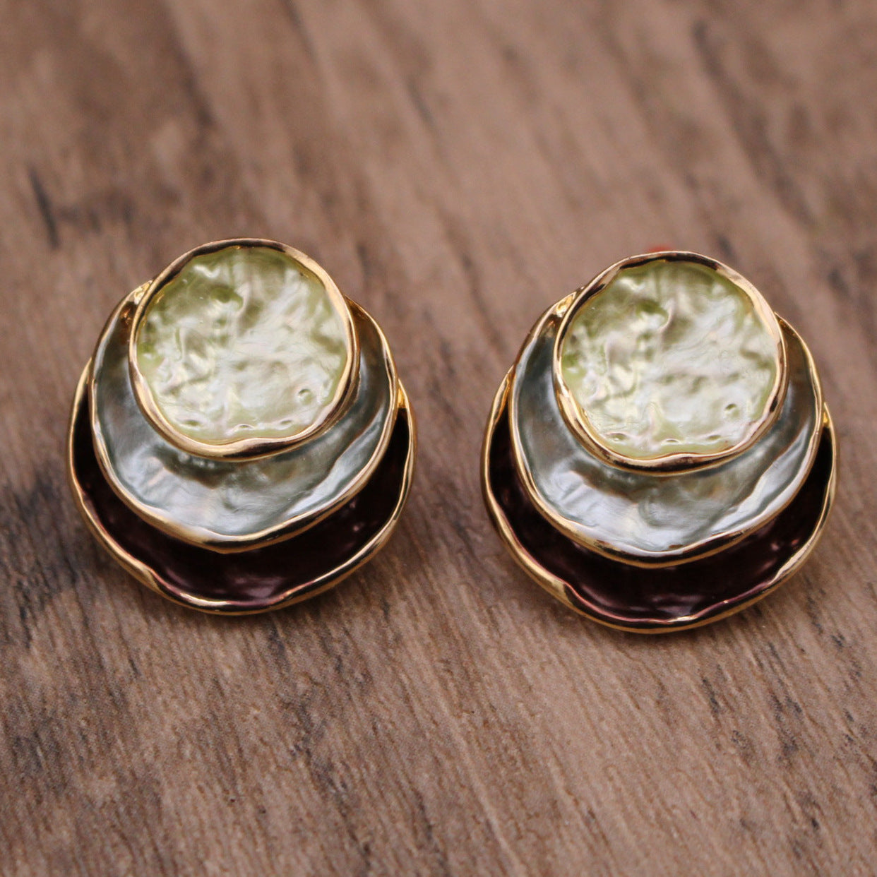 Ins Three-colored Painting Round Earrings Fashion Elegant Versatile Geometric Earrings For Women Jewelry