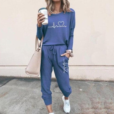 Women's Long Sleeve Suit Fashion Pullover Top And Pockets Drawstring Long Pants Solid Color Casual Sports Trouser Suit Clothing