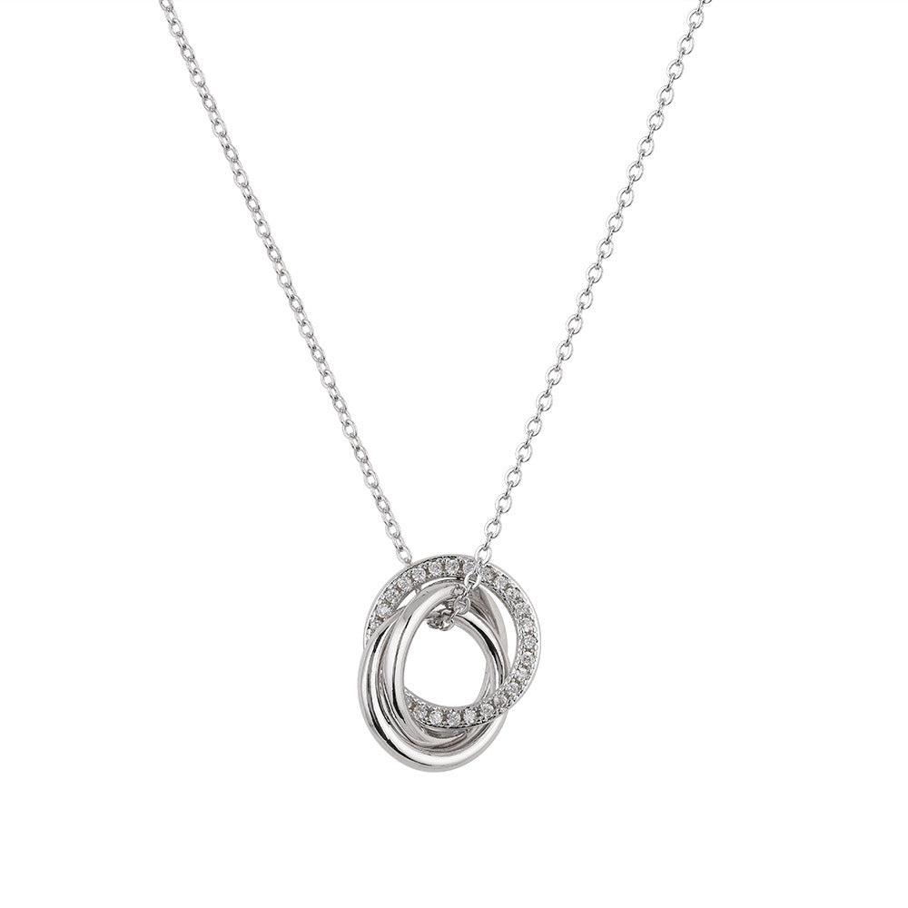 Fashionable And Versatile Seiko Micro-inlaid Interlocking Circle Necklace For Women