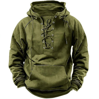 Ins Lace-up Hoodie Casual Sports Pocket Sweatshirt Men's Long-sleeved Top Clothing