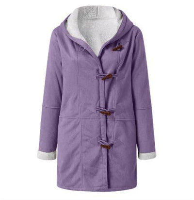 Winter Button Coat Fashion Warm Hooded Jacket With Pockets Women's Clothing
