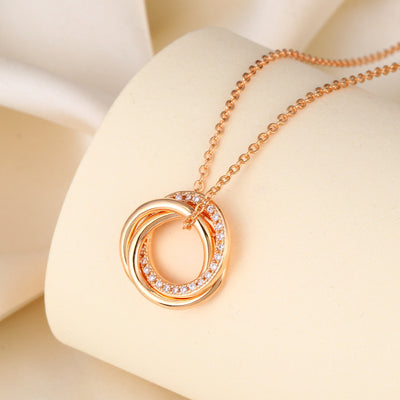 Fashionable And Versatile Seiko Micro-inlaid Interlocking Circle Necklace For Women