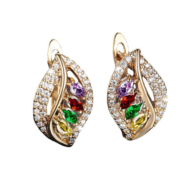 Ins Leaf-shaped Rhinestones Earrings Fashion Unique Zircon-encrusted Stud Earrings Women's Jewelry