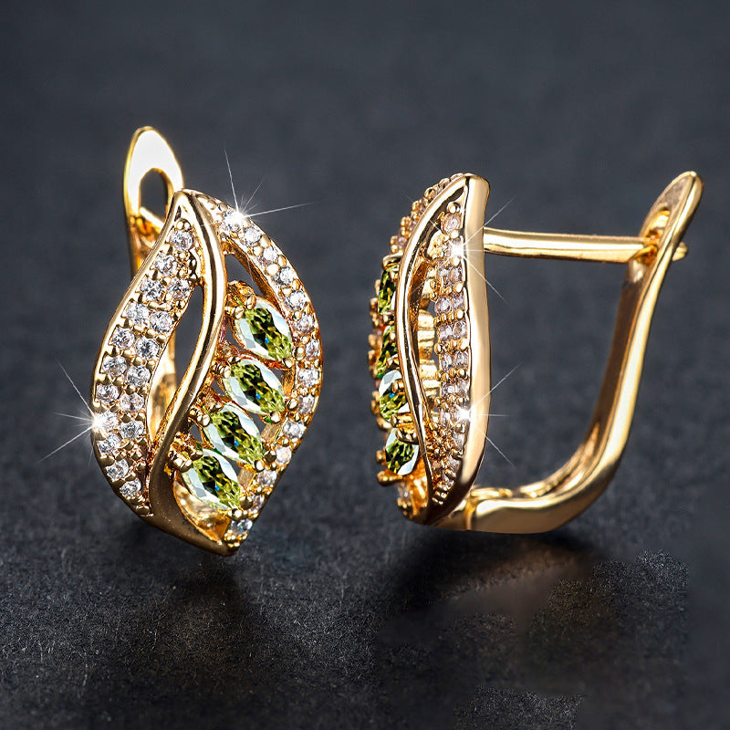 Ins Leaf-shaped Rhinestones Earrings Fashion Unique Zircon-encrusted Stud Earrings Women's Jewelry