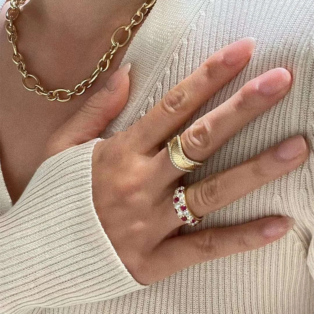 Red Corundum White Diamond Full Diamond Ring For Women