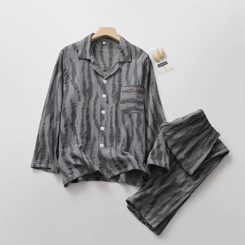 New Pajama Set Long Sleeve Cardigan Stripe Retro Women's Homewear