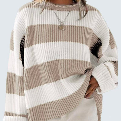 Loose Striped Sweater Fashion Casual Long Batwing Sleeve Round Neck Pullover Knit Tops Women Clothing