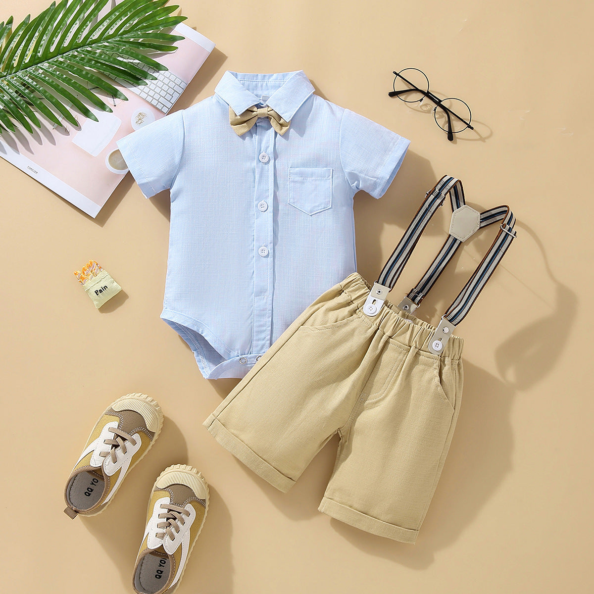 Children's Summer Clothing Short Sleeve Rompers Suspender Shorts Gentleman Suit