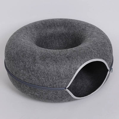Donut Cat Tunnel Bed Pets House Natural Felt Pet Cat Cave Interactive Toys Round Wool Felt Pet Bed Cat Training Toy Cat House