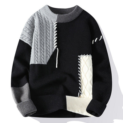 Ins Colorblock Pullover Sweater Winter Fashion Long Sleeve Knitted Top Men's Clothing