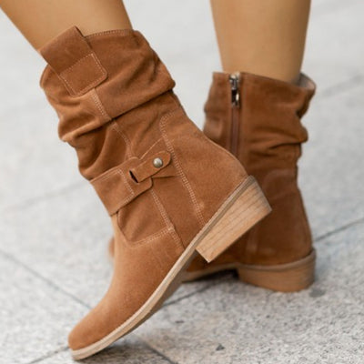 Ins Pointed Toe Mid-calf Boots Fashion Suede Zipper Western Boot Winter Shoes For Women
