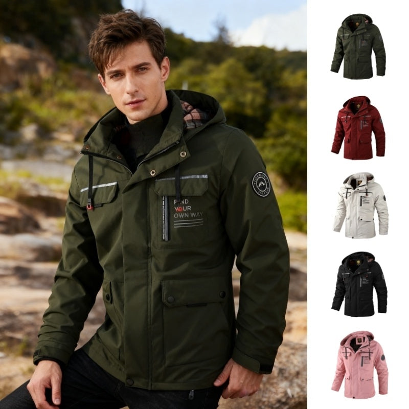 Fashion Men's Casual Windbreaker Jackets Hooded Jacket Man Waterproof Outdoor Soft Shell Winter Coat Clothing Warm Thick Tops