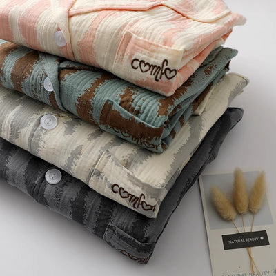 New Pajama Set Long Sleeve Cardigan Stripe Retro Women's Homewear