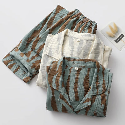 New Pajama Set Long Sleeve Cardigan Stripe Retro Women's Homewear