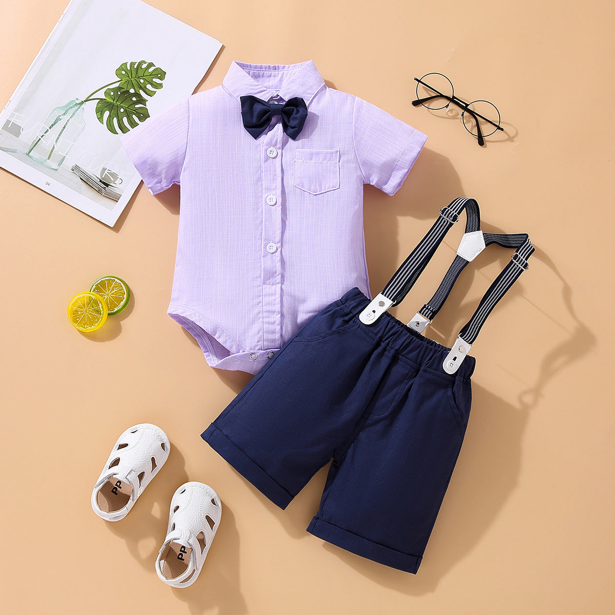 Children's Summer Clothing Short Sleeve Rompers Suspender Shorts Gentleman Suit