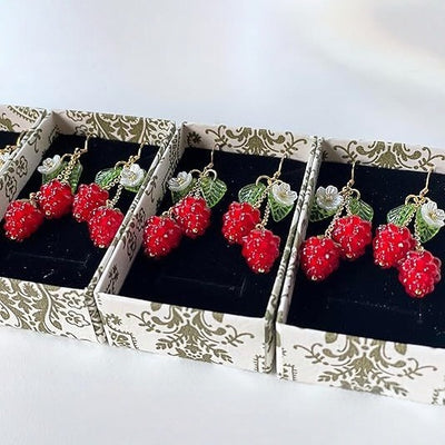 New Red Fruit Strawberry Tassel Earrings