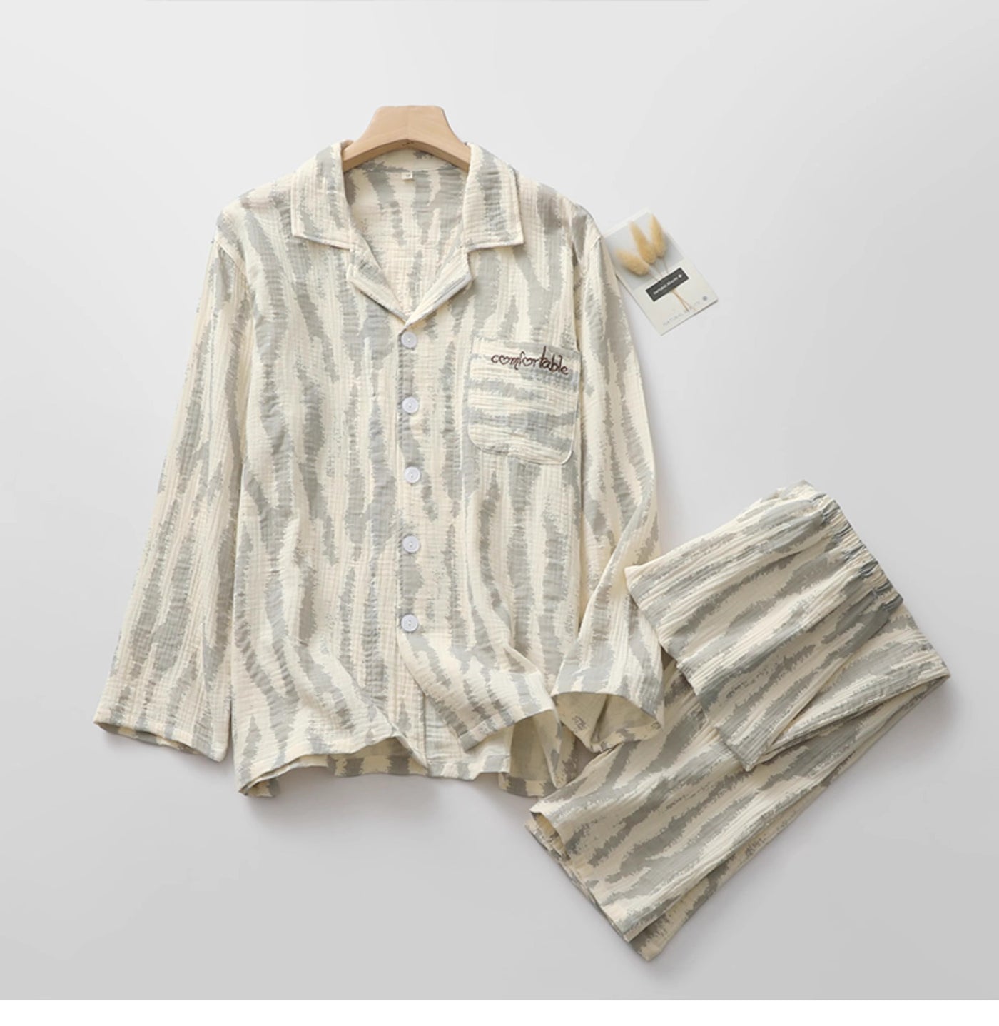 New Pajama Set Long Sleeve Cardigan Stripe Retro Women's Homewear