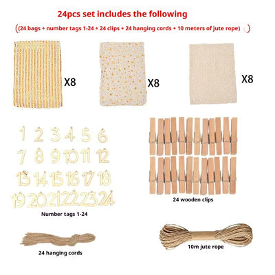 Christmas Bronzing Cotton And Linen Digital Tag Drawstring Bag Set