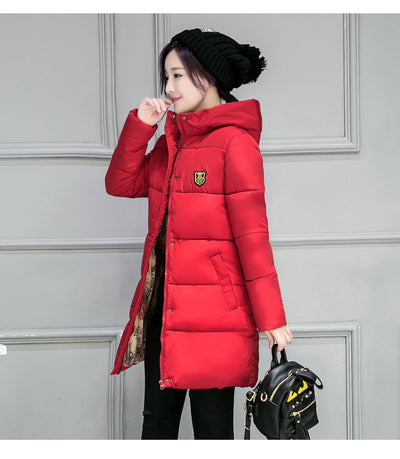 Mid-length Hooded Long Sleeve Down Cotton Clothes Women's Clothes Girl Down Cotton Jacket Coat