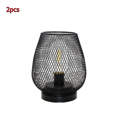 Retro Iron Art Table Lamp Battery Powered Night Light Hollowed Out Birdcage Desk Reading Lamp Bedroom Decor Bedside Table Lamp Home Decor