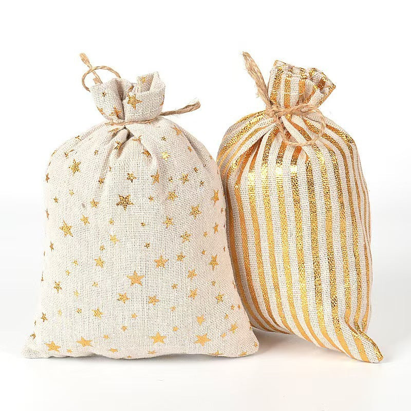 Christmas Bronzing Cotton And Linen Digital Tag Drawstring Bag Set