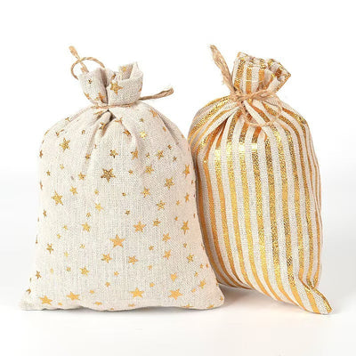 Christmas Bronzing Cotton And Linen Digital Tag Drawstring Bag Set