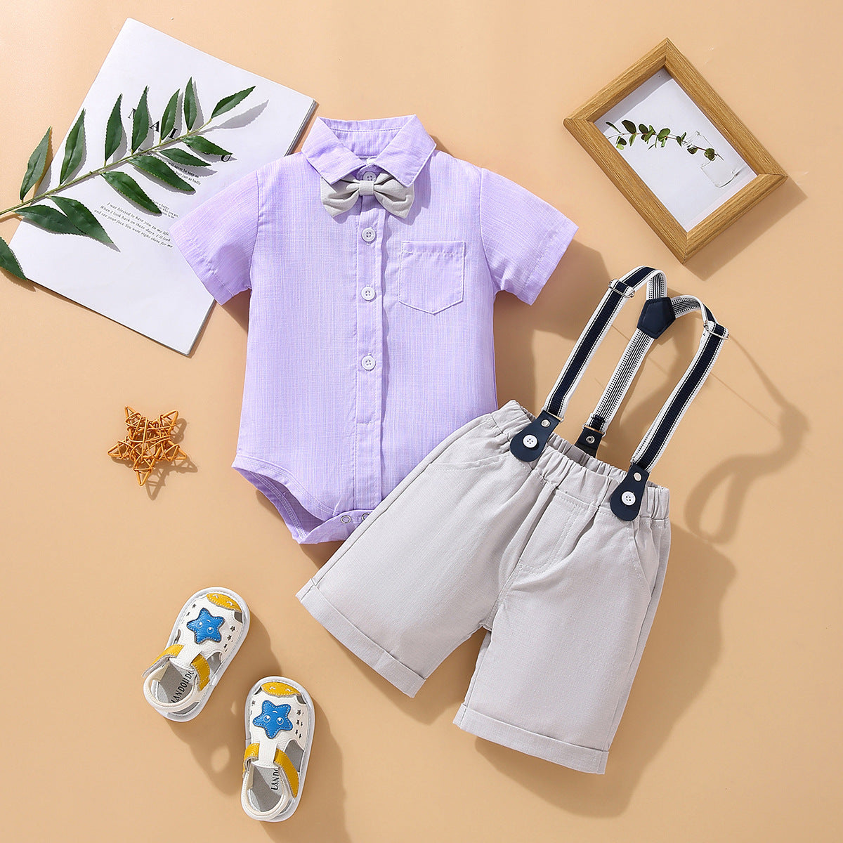 Children's Summer Clothing Short Sleeve Rompers Suspender Shorts Gentleman Suit